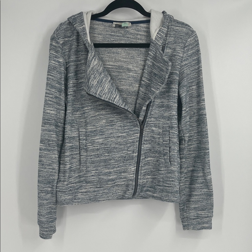 Anthropologie Saturday Sunday Blue and White Knit Zip Up Hooded Jacket Medium